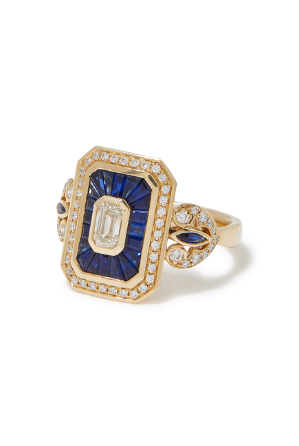 Royale Ring, 18k Yellow Gold with Blue Sapphire & Diamonds